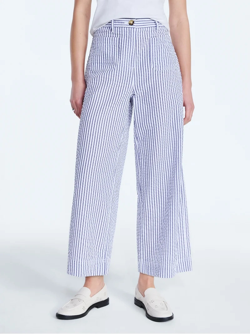 Free Assembly Women's High Rise Cropped Patch Pocket Seersucker Pants, 26" Inseam, Sizes XS-XXL | Walmart (US)