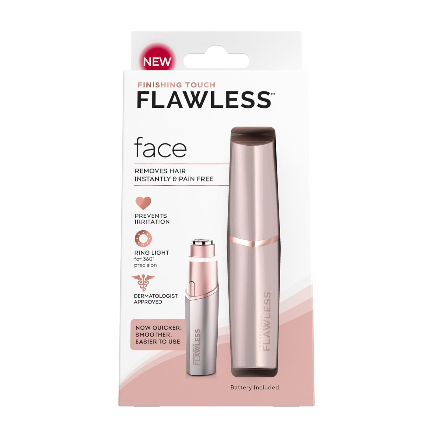 Finishing Touch Flawless Facial Hair Remover for Women, Rose Gold Face Razor with LED Light, Recyclable Packaging | Amazon (US)