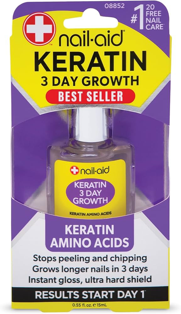 Nail-Aid Keratin 3 Day Growth Nail Treatment & Strengthener, Clear, 0.55 Fl Oz | Amazon (US)