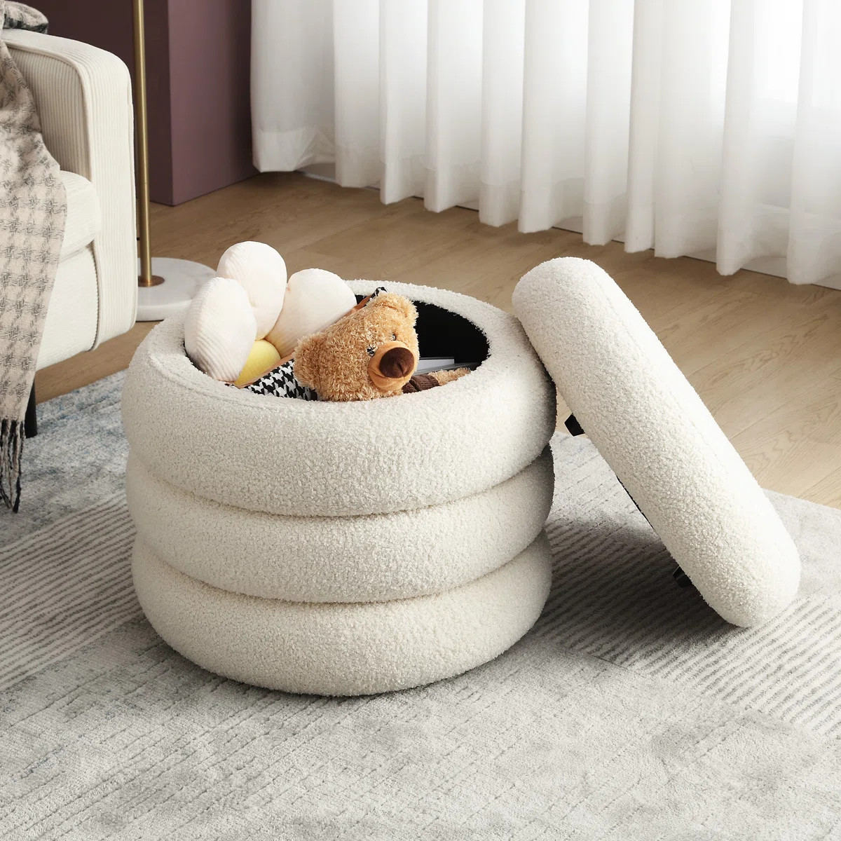 Leiani 19.5'' W Modern Round Upholstered Storage Ottoman with Hidden Storage for Living Room & Be... | Wayfair North America