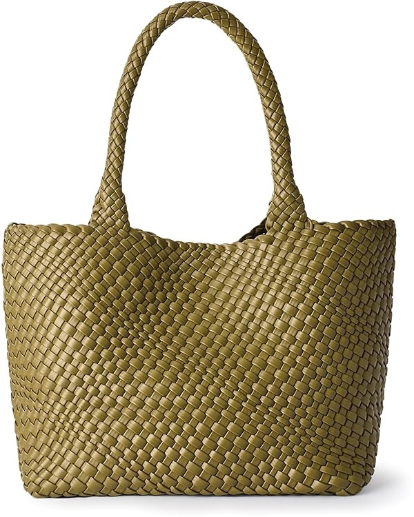 Woven Shoulder Bag for Women, Fashion Top Handle Soft Vegan Leather Shopper | Amazon (US)