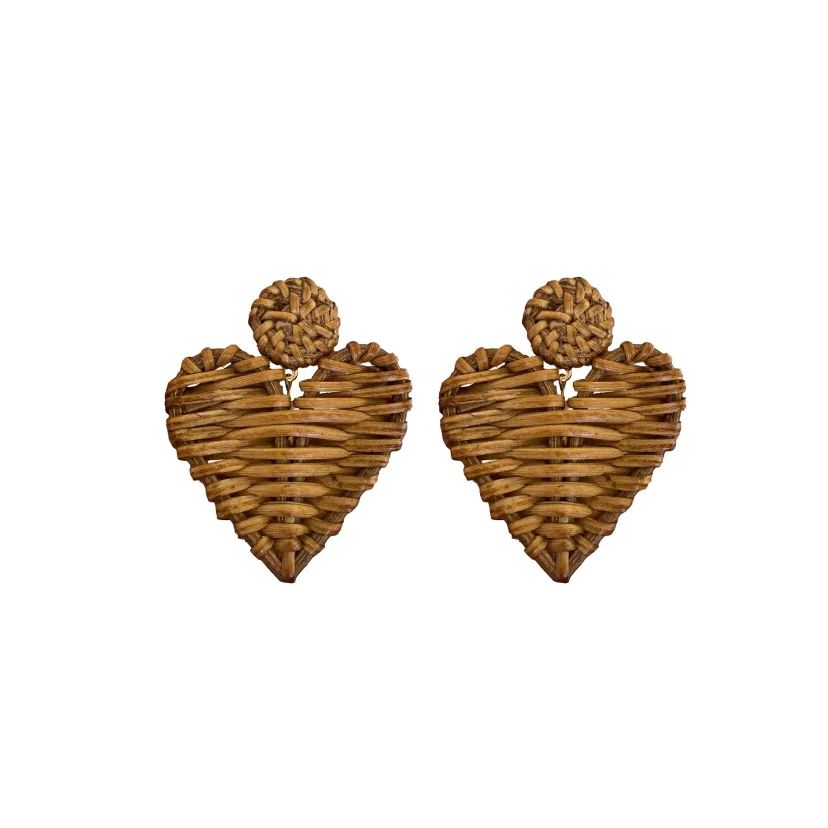 Natural Rattan Heart Earrings | Sea Marie Designs