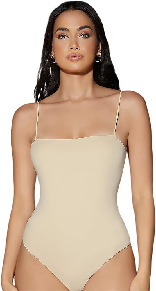 MakeMeChic Women's Spaghetti Strap Backless Solid Bodysuit Cami Top | Amazon (US)