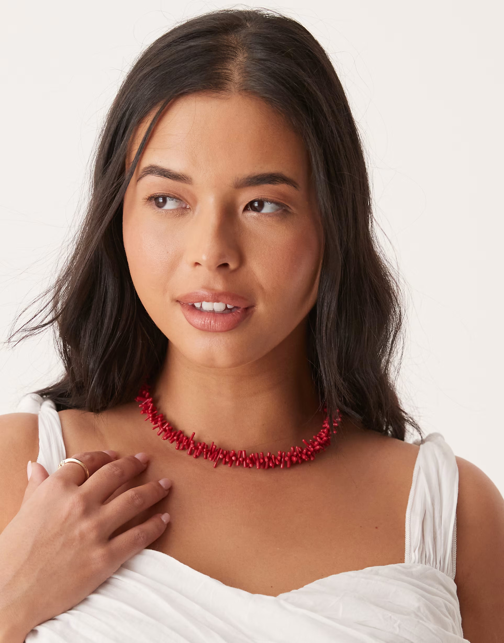 ASOS DESIGN Curve faux stone chipping necklace in red with t-bar detail | ASOS | ASOS (Global)
