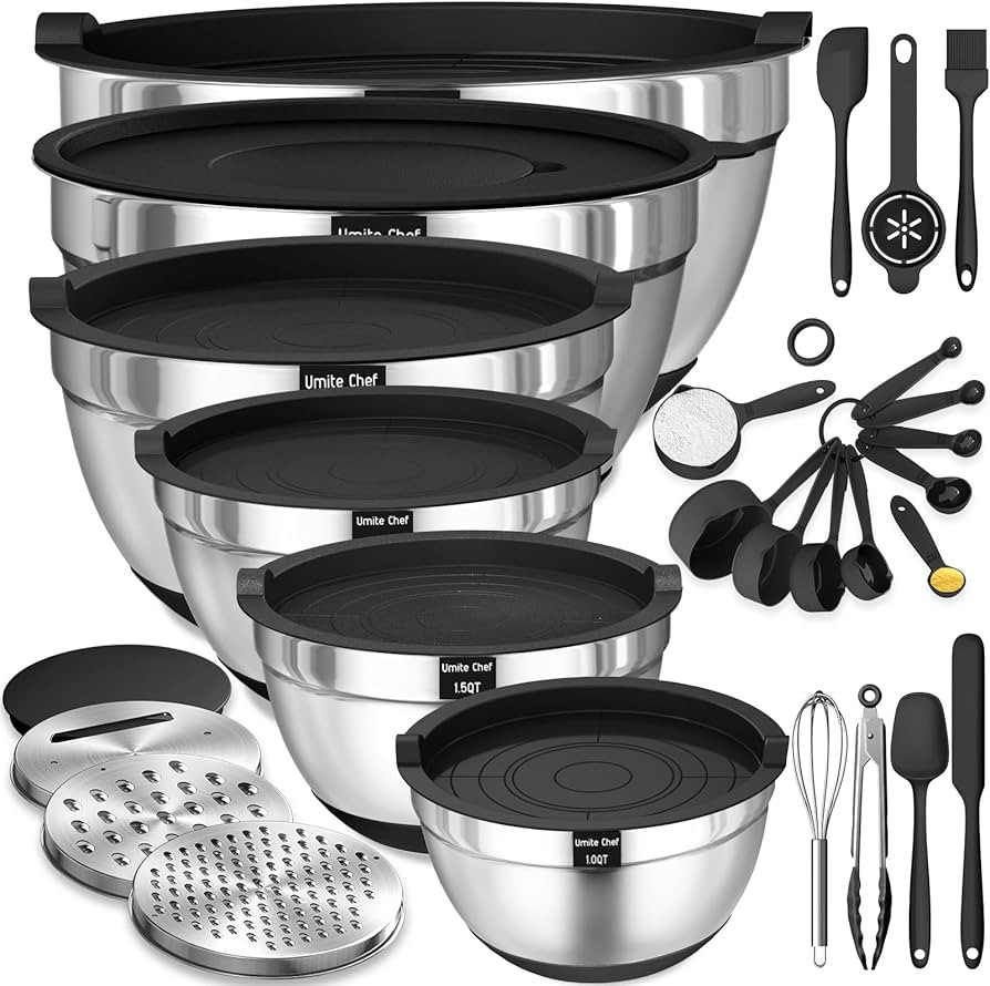 Umite Chef Mixing Bowls with Airtight Lids, 26Pcs Stainless Steel Bowls Set, 3 Grater Attachments... | Amazon (US)