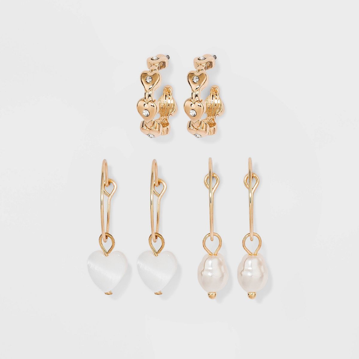 Heart and Shell Charm Hoop Earring Set 3pc - Wild Fable™ Gold | Target