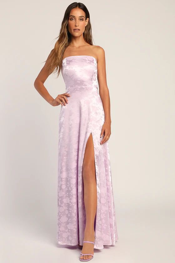 Made to Marvel Lilac Satin Jacquard Strapless Maxi Dress | Lulus (US)