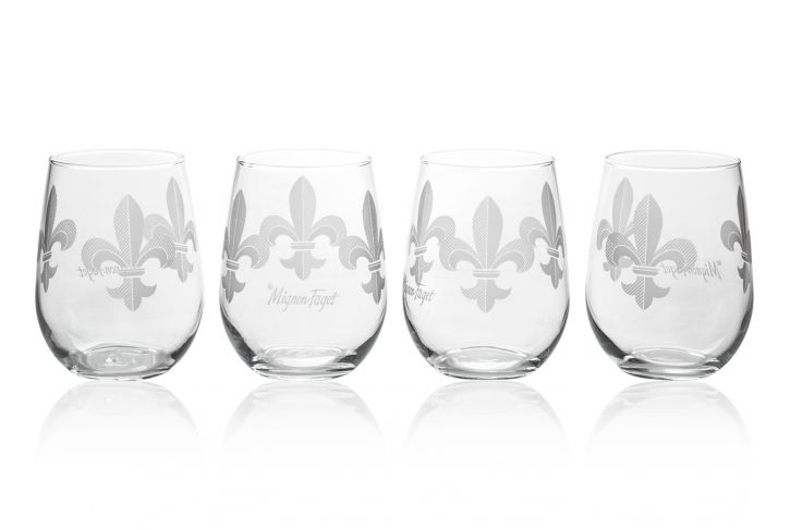 Stemless Wine Glasses from the HOME Collection featuring a Louisiana Collection design. | Mignon Faget