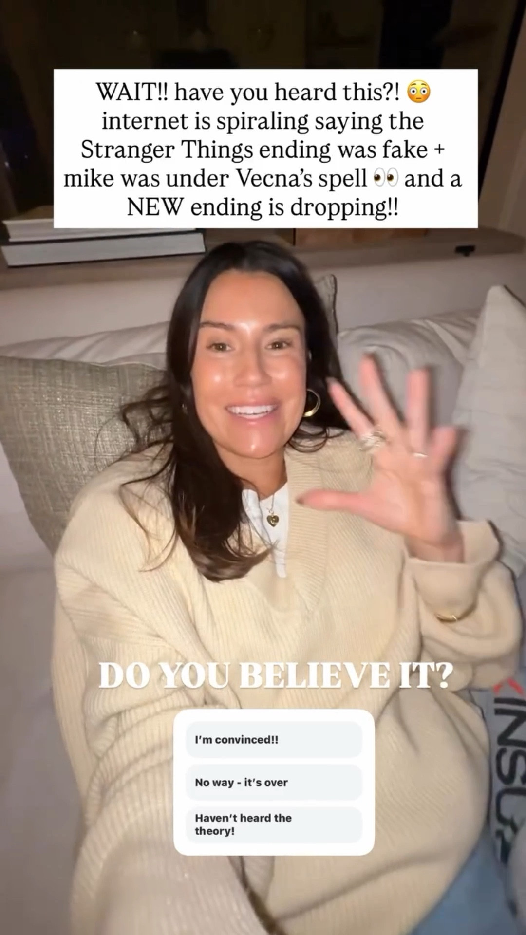 WAIT!! have you heard this?! 😳 internet is spiraling saying the Stranger Things ending was fake + mike was under Vecna’s spell 👀 and a NEW ending is dropping!! 
 DO YOU BELIEVE IT?

Wearing size medium in sweater - under $20!! @amazon @amazonfashion

#LTKdayinmylife #LTKootd #LTKFindsUnder50