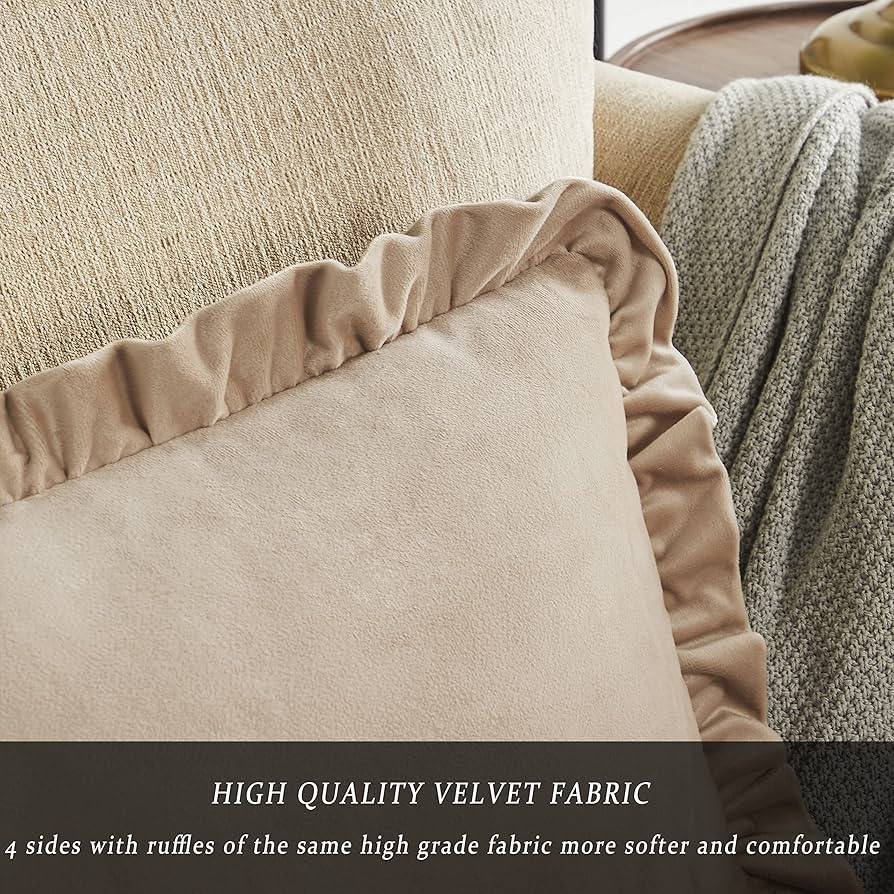 GIGIZAZA Champagne Decorative Throw Pillow Covers, 20x20 Velvet Ruffle Cushion Pillow Covers for ... | Amazon (US)