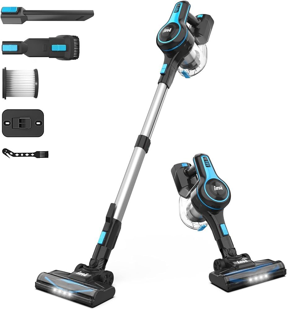 INSE Cordless Vacuum Cleaner, 6-in-1 Rechargeable Stick Vacuum with 2200 m-A-h Battery, Powerful ... | Amazon (US)