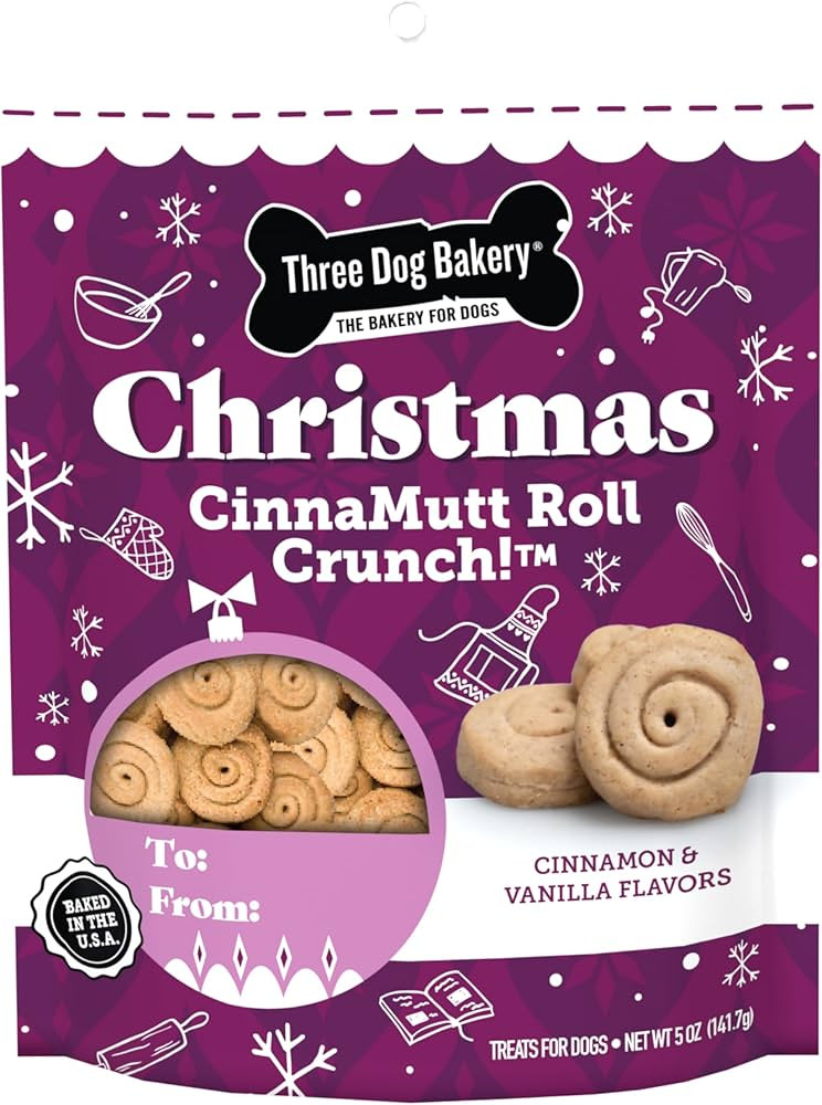 Three Dog Bakery Christmas Cinnamutt Roll Crunch Christmas Cookie Dog Treats, Premium Holiday Tre... | Amazon (US)