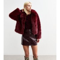 Women's Burgundy Faux Fur Zipped Jacket New Look | New Look (UK)