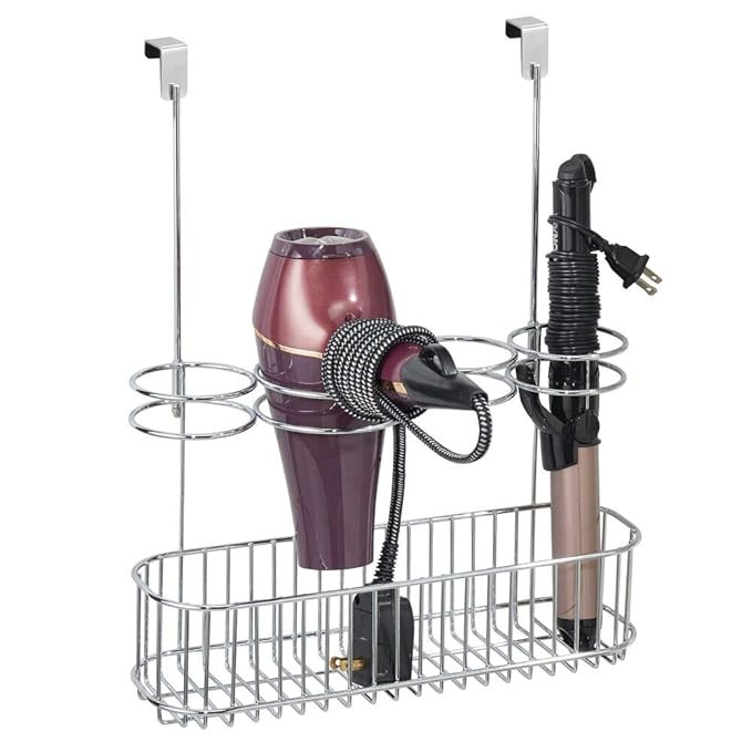 mDesign Metal Over Door Bathroom Hair Care & Styling Tool Organizer Storage Basket for Hair Dryer... | Amazon (US)
