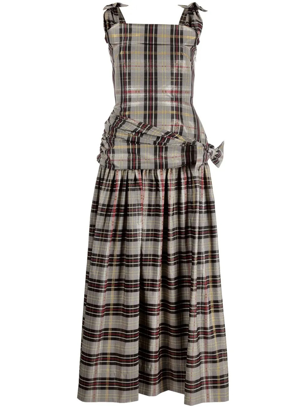 bow-detail tartan check maxi dress | Farfetch Global