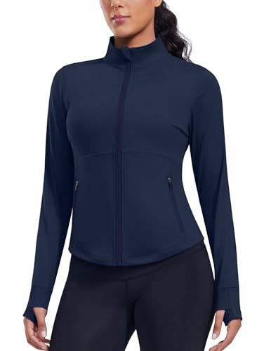 PINSPARK Slim Fit Workout Jacket for Woman Weightless Long Sleeve Fitness Jackets Full Zip Comfy Golf Athletic Jackets with Thumb Holes True Navy XXL | Amazon (US)
