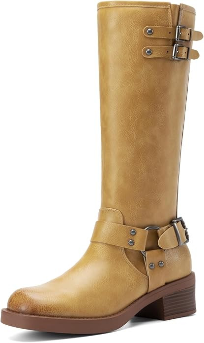 DREAM PAIRS Women's Knee High Boots Side Zipper Motorcycle Boots Square Toe Chunky Low Heel Fashi... | Amazon (US)