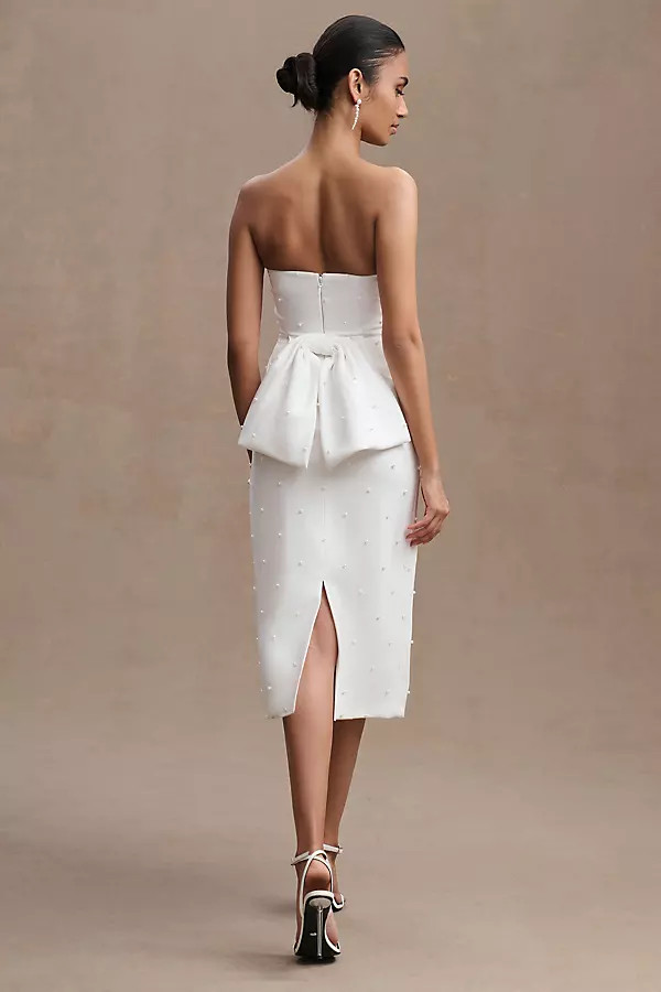 Sachin & Babi Gemma Strapless Back-Bow Pearl Midi Dress By Sachin & Babi in White Size 2 | Anthropologie (US)