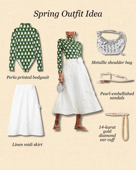 Net-a-porter, Bottega veneta, Agua bendita, Magda butrym, Zimmerman, transitional outfit, transitional style, spring outfit, spring fashion, linen midi skirt, white linen skirt, printed bodysuit, metallic crossbody bag, flat sandals, luxury fashion, luxury outfit, spring outfit ideas, style inspiration 

#LTKstyletip #LTKeurope #LTKSeasonal