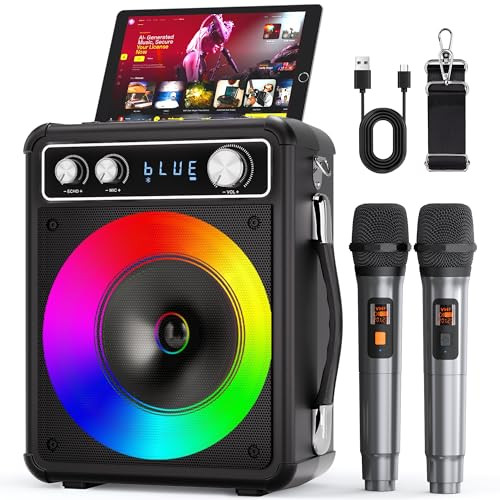 VOSOCO Karaoke Machine, Portable Bluetooth Karaoke Speaker with 2 Wireless Microphones, PA System for Adults Kids with LED Lights & Echo Adjustment, Supports TWS/TF/USB/AUX for Home Party | Amazon (US)