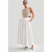 Clarence Linen A-Line Maxi Skirt - White I MESHKI I Size L | MESHKI US