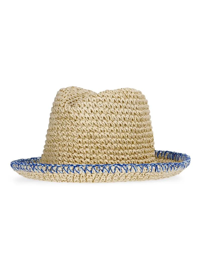 No Boundaries Straw Fedora, Women's, Blue | Walmart (US)