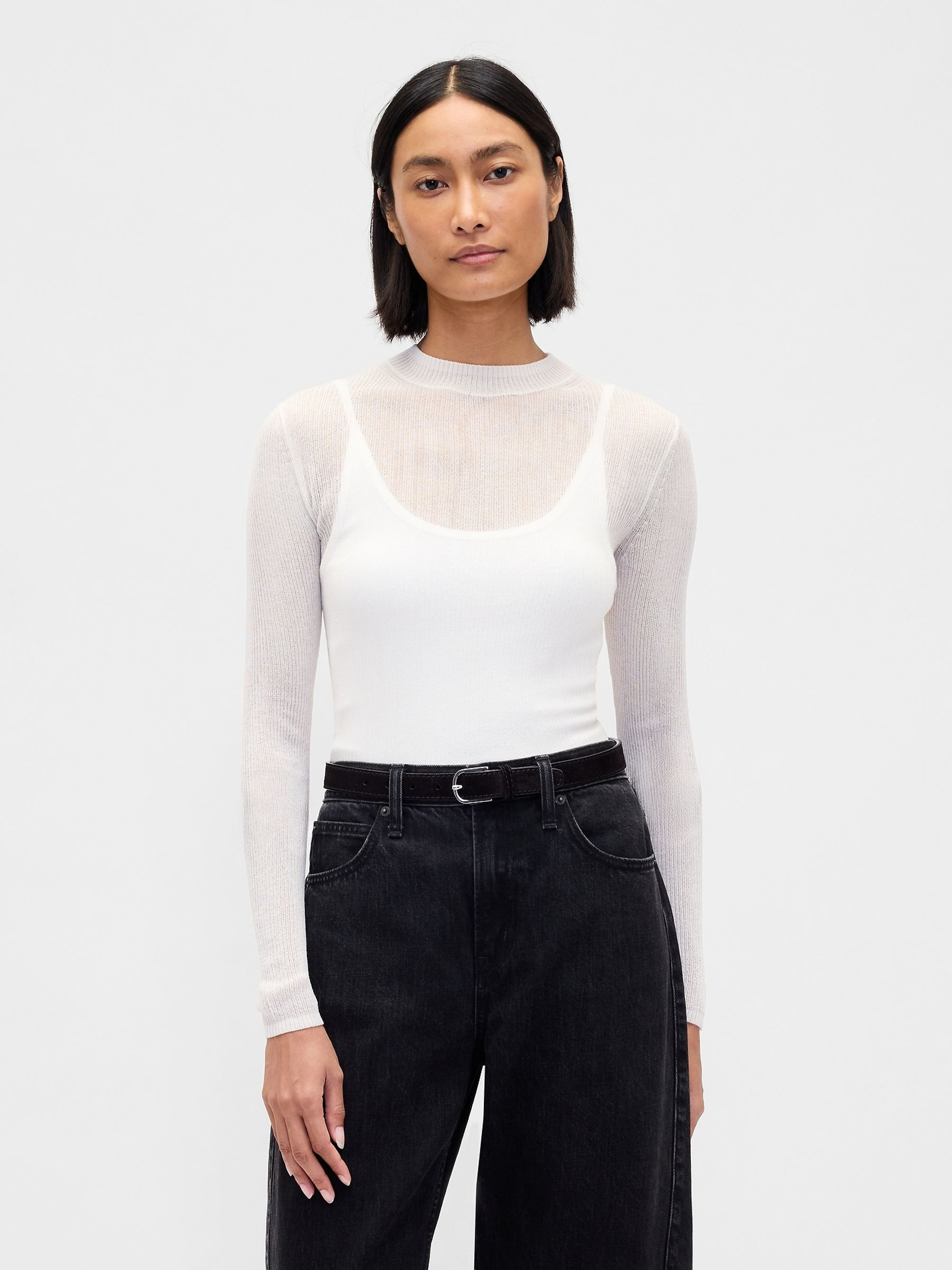 White High-Neck Sheer Top | Gap | GAP UK