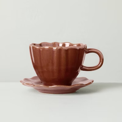 5oz Scalloped Stoneware Espresso Cup Brown - Hearth & Hand™ with Magnolia | Target