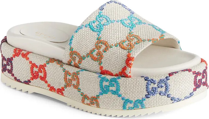 Gucci Angelina Embroidered Logo Platform Slide Sandal | Nordstrom | Nordstrom