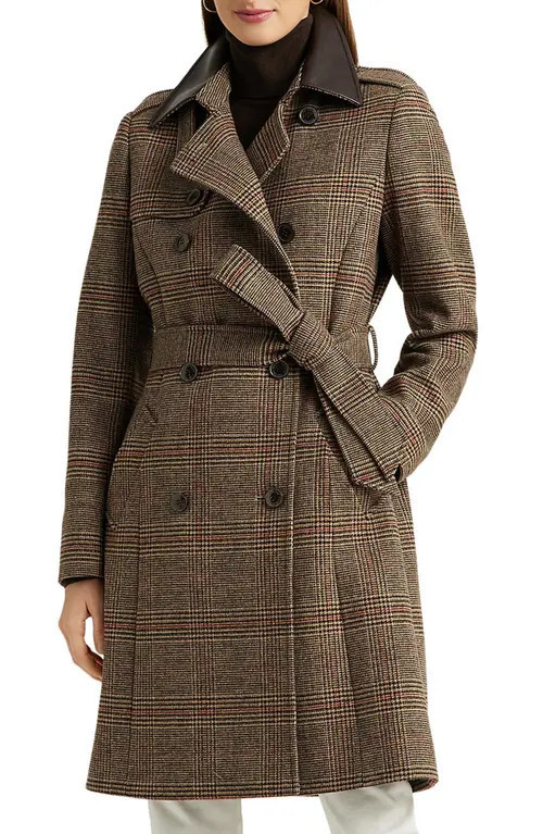 Lauren Ralph Lauren Houndstooth Trench Coat in Heritage Plaid at Nordstrom, Size 8 | Nordstrom