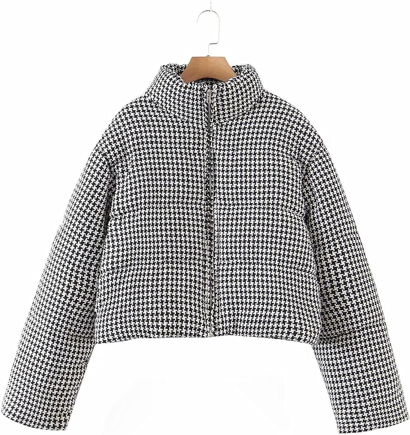 Amazon.com: UANEO Womens Cropped Puffer Jacket Houndstooth Zip Up Winter Down Coat Jacket Outerwe... | Amazon (US)