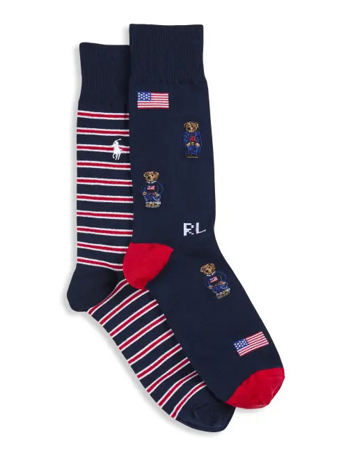 Polo Ralph Lauren Big & Tall Americana Mini-Bear 2-pk Socks in Navy at Nordstrom, Size 13Big | Nordstrom