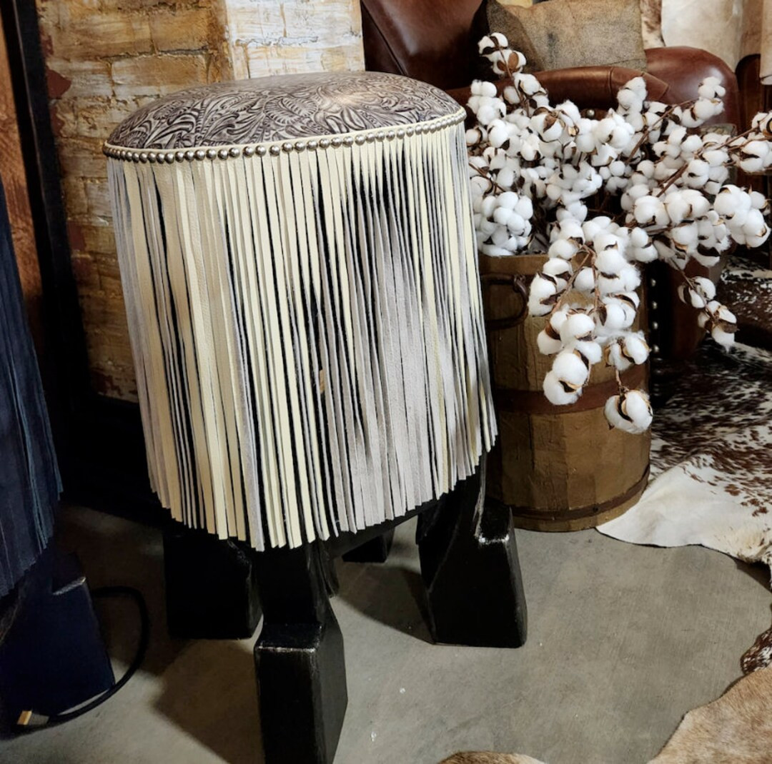 Red Lodge Bar Stool With Embossed Leather and Fringe by Ranch & Co. Interiors - Etsy | Etsy (US)