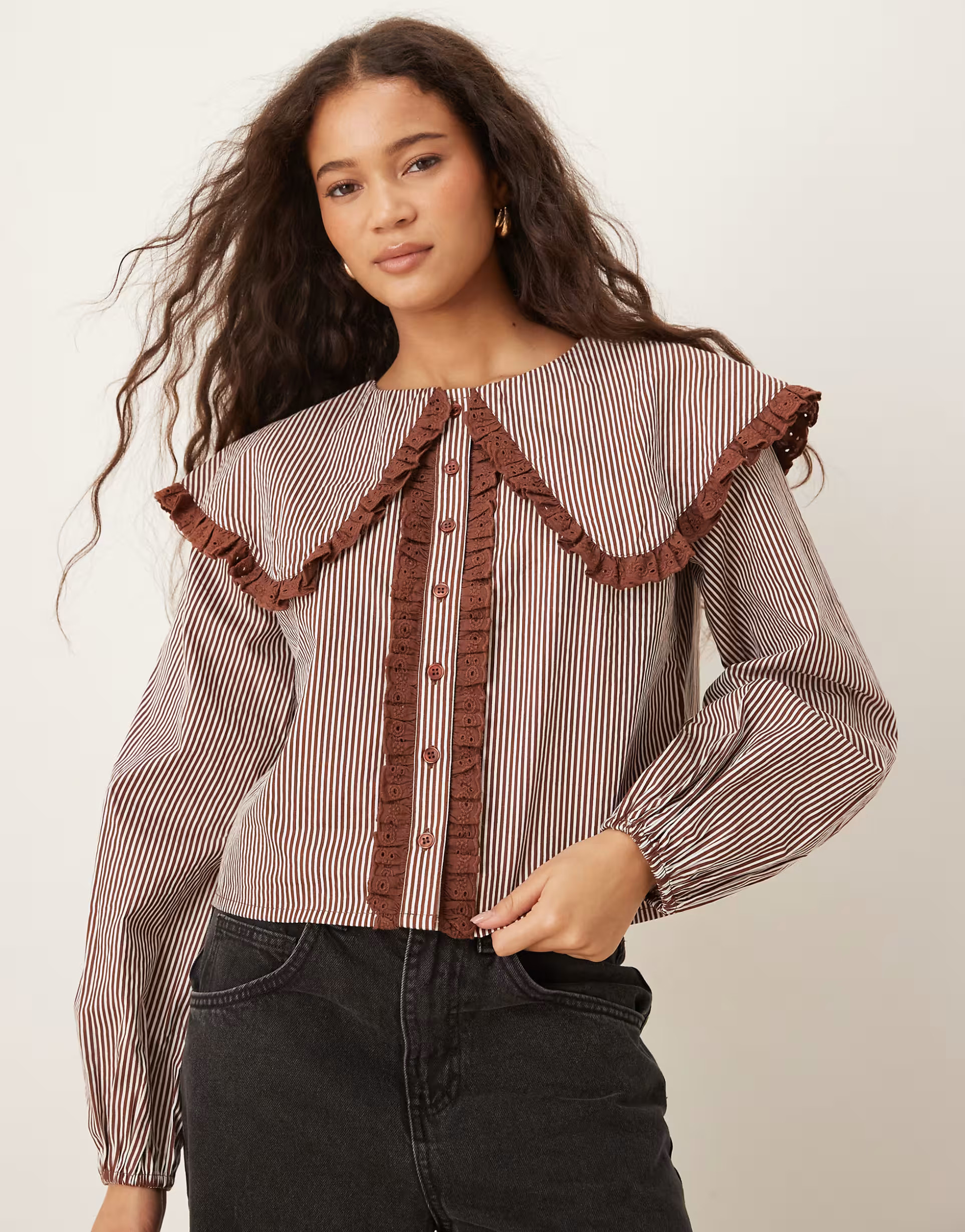 Neon Rose layered collar blouse in brown | ASOS | ASOS (Global)