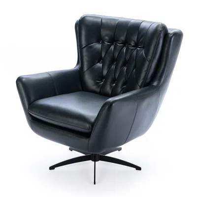 Luxury Midnight Blue Faux Leather Swivel Chair With Foam Seat - Metal Base, 360 Degree Spin, Decorative Details Armchair Seat, Base Black Finish, Eleg | Wayfair North America