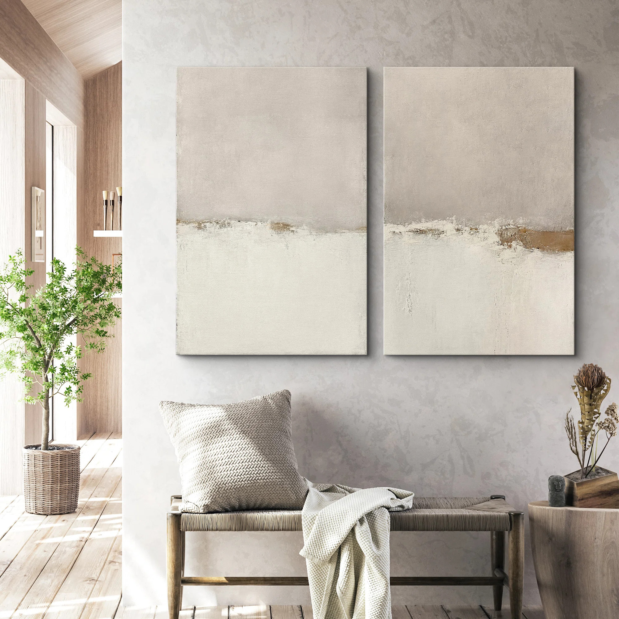 IDEA4WALL Minimal Landscape Beige Tan Abstract Grunge Modern Art Minimalist Neutral Decor Frame 2... | Wayfair North America