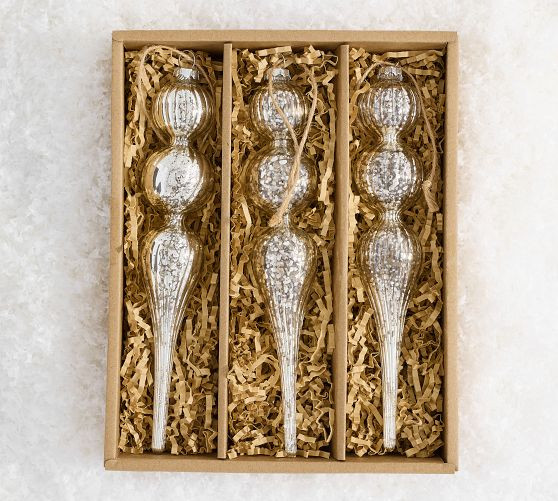 Mercury Glass Icicle Ornaments - Set of 3 | Pottery Barn (US)