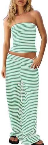 Panadila Womens Striped Two Piece Sets Summer Lounge Outfits Sailor Tube Top and Pants Matching S... | Amazon (US)