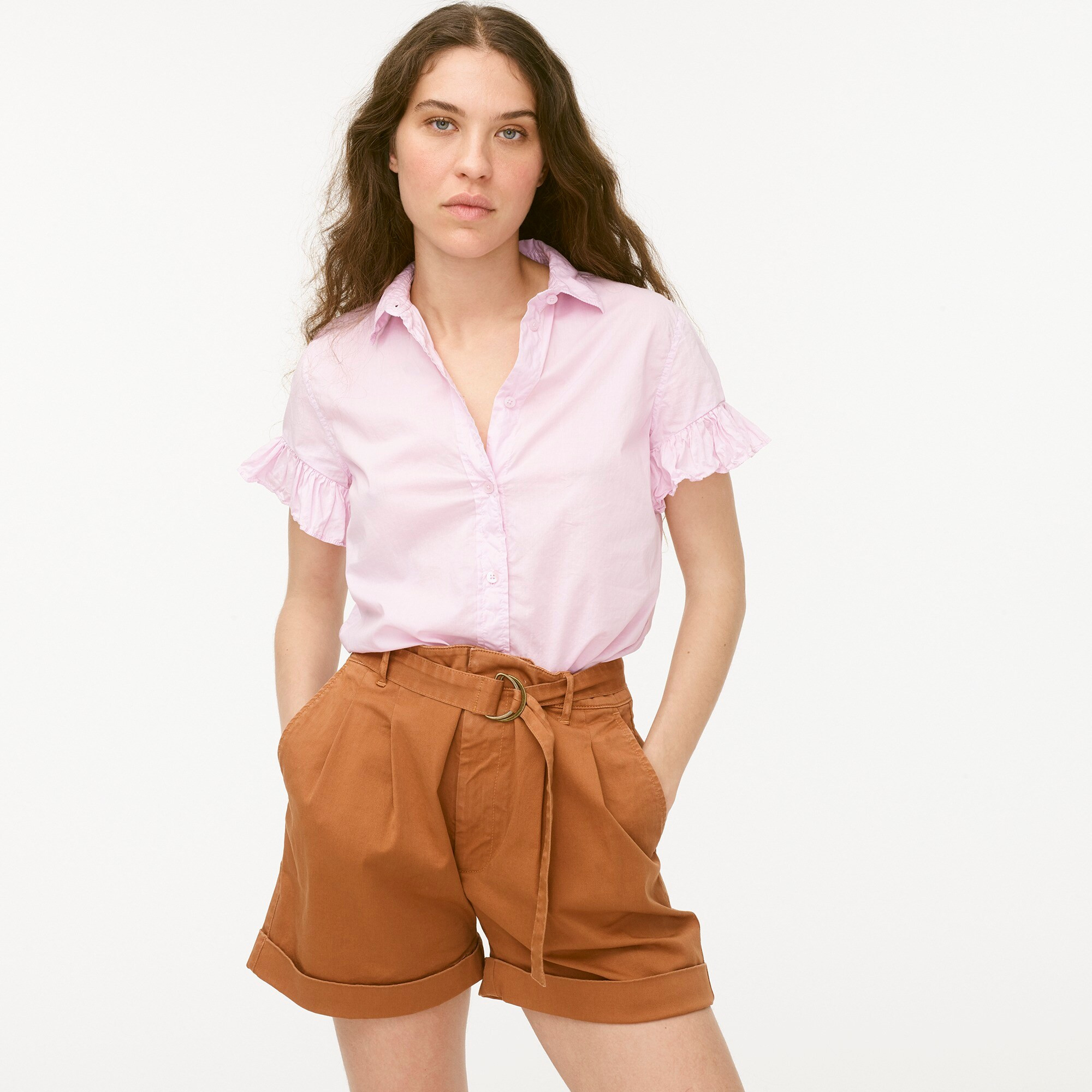 Classic-fit lightweight cotton poplin ruffle-sleeve shirt | J. Crew US