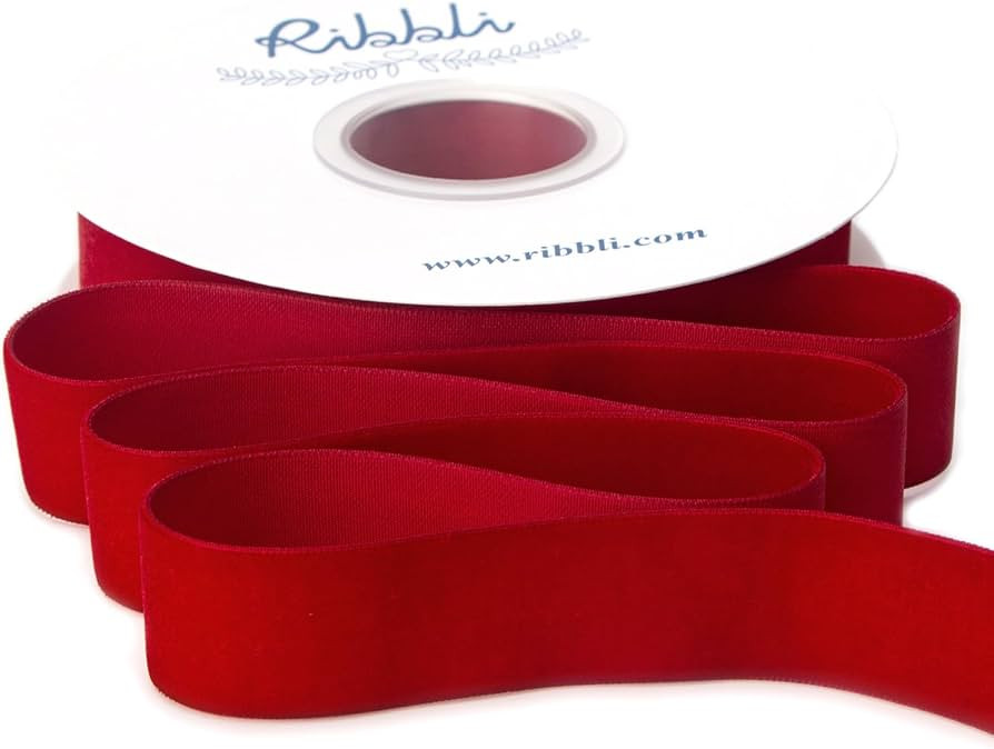 Ribbli Polyester Dark Red Velvet Ribbon,1 Inches Continuous10-Yard Spool,Christmas Ribbon for Gif... | Amazon (US)
