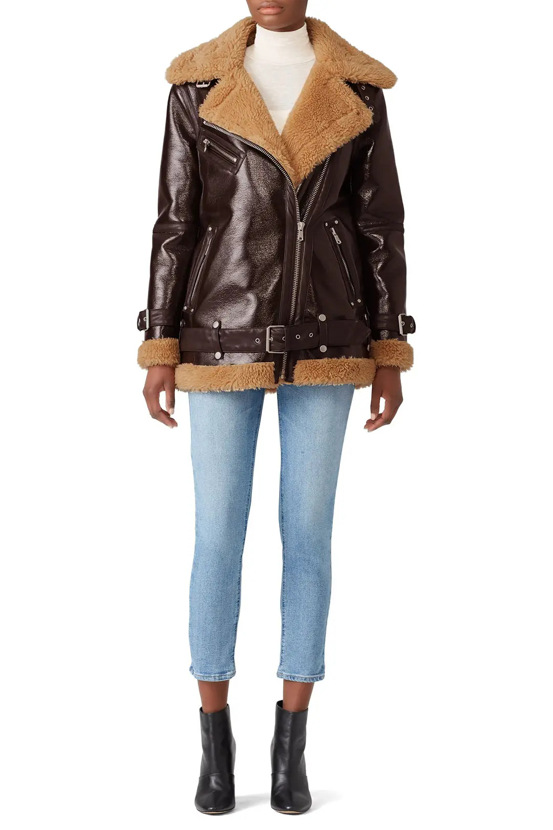 Avec Les Filles Patent Faux Sherpa Biker Jacket | Rent The Runway