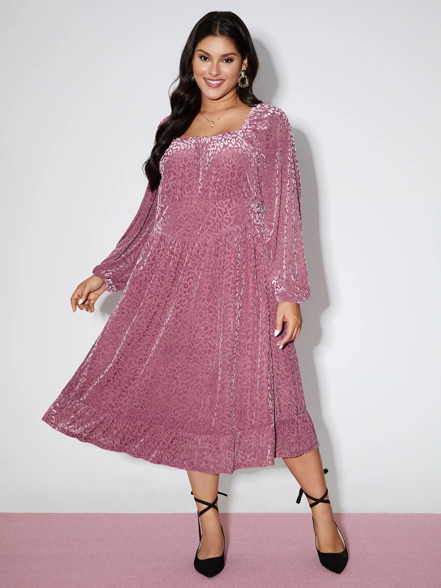 Soft Romance Leopard Print Shirred Waist Midi Dress | Bloomchic