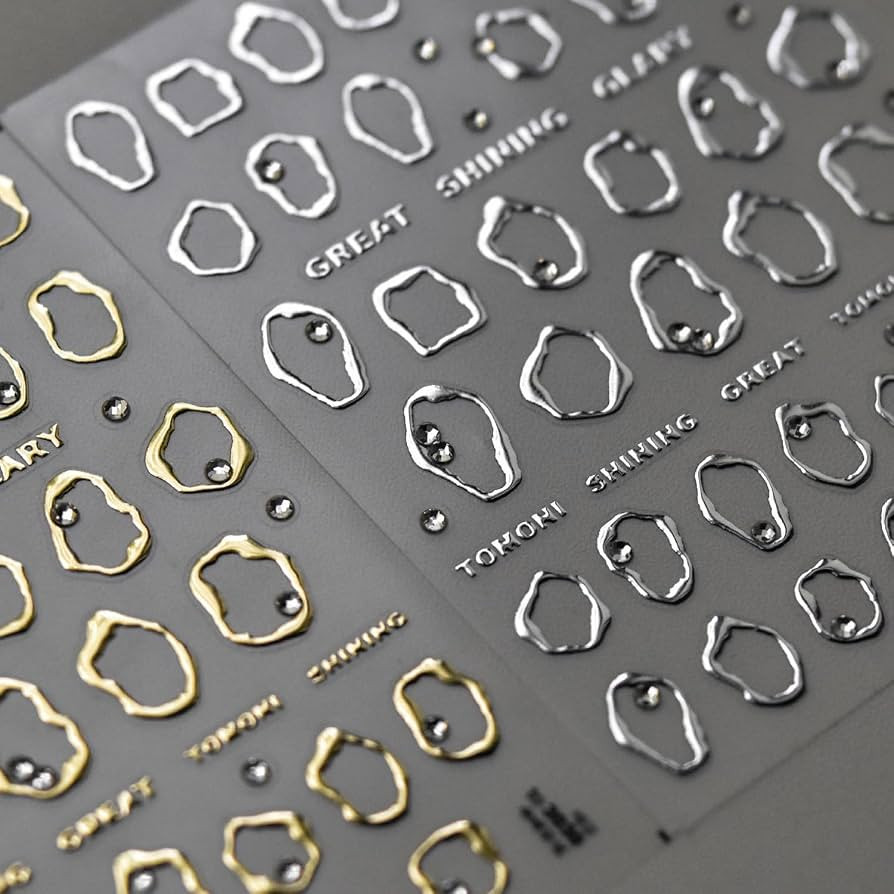 Irregular Bronzing Nail Art Stickers Decals Gold Silver Frame Nail Stickers with Rhinestone 3D Se... | Amazon (US)