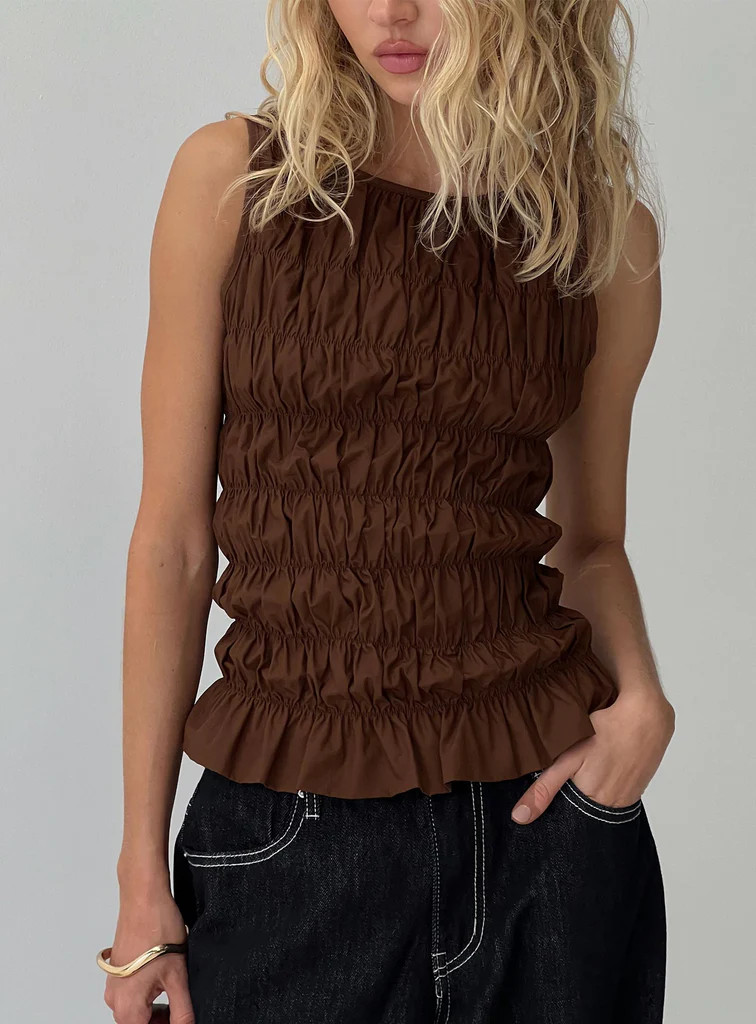 Marleene Shirred Top Chocolate | Princess Polly US