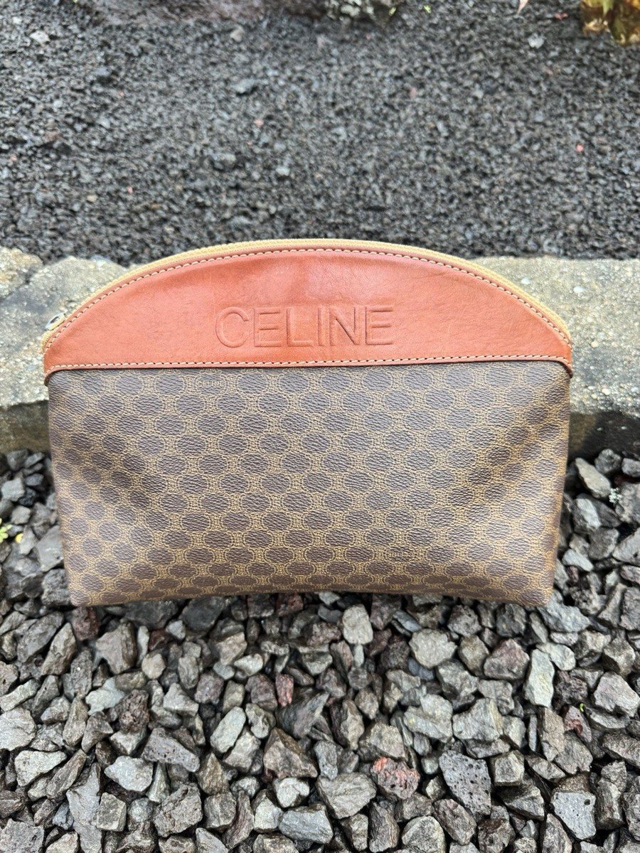 Celine Vintage Macadam Monogram Cosmetic Pouch Makeup Bag Brown PVC Leather Made | eBay US