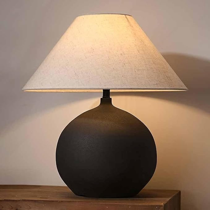Rustic Round Black Ceramic Table Lamp 17.7'' Tall Farmhouse Black Crock Pot Desk Lamp Body with T... | Amazon (US)