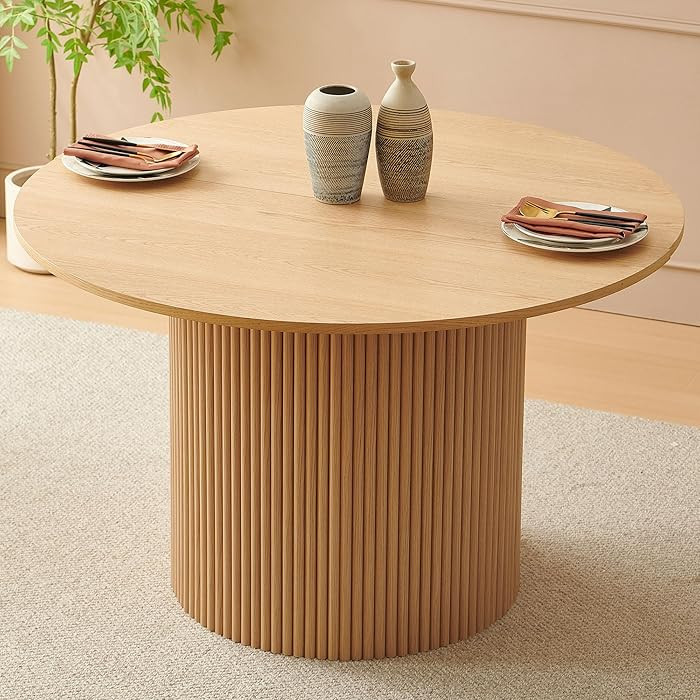 47.24-Inch Round Dining Table Fluted for 4-6 People, Modern Mid-Century Circle Kitchen Table with... | Amazon (US)