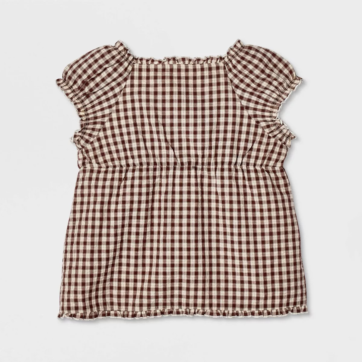Girls' Short Sleeve Woven Gingham Blouse - Cat & Jack\u2122 Brown XS | Target