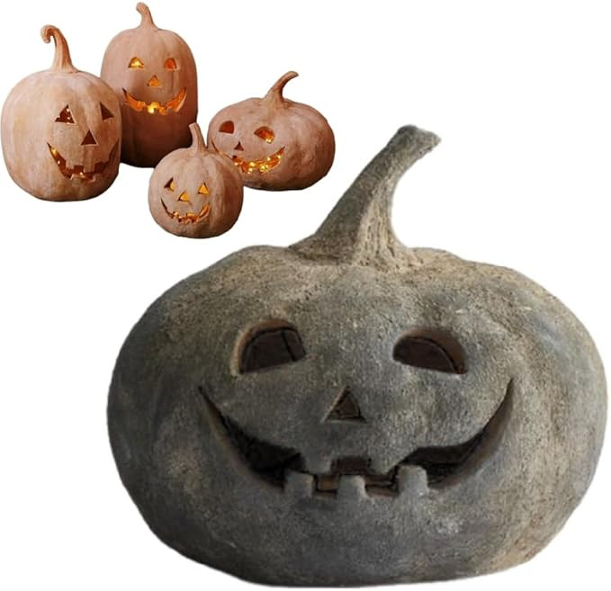 Uniquely Designed Resin Pumpkin Lantern, Terracotta Textured Jack O' Lantern Decorative Sculpture... | Amazon (US)