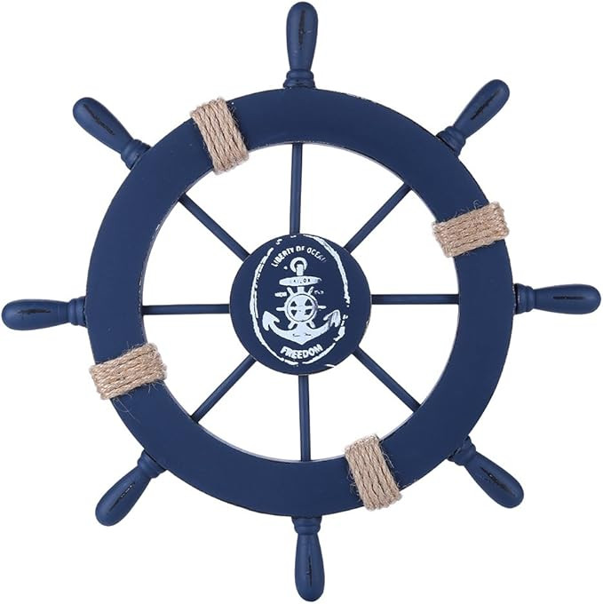 Rienar Nautical Beach Wooden Boat Ship Steering Wheel Fishing Net Shell Home Wall Decor (Deep Blu... | Amazon (US)